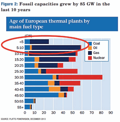 Age of European thermal plants by main fuel type