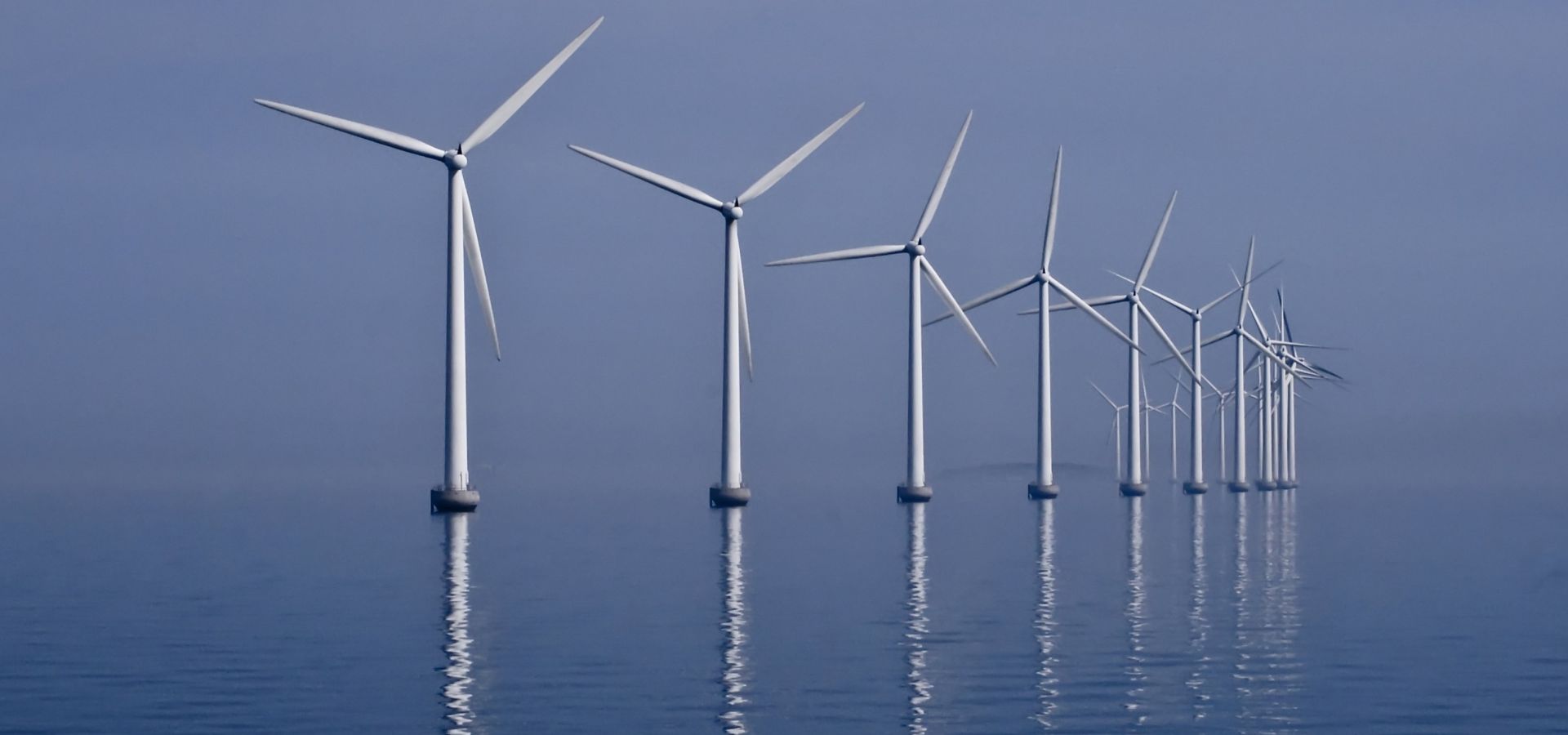 Offshore wind park in the middle of the sea. 
