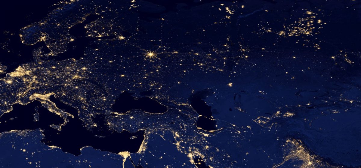lights of Europe, northern africa, asia by night