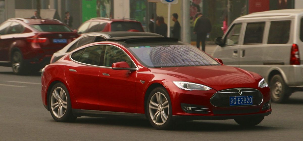 Red Tesla model S in Beijing