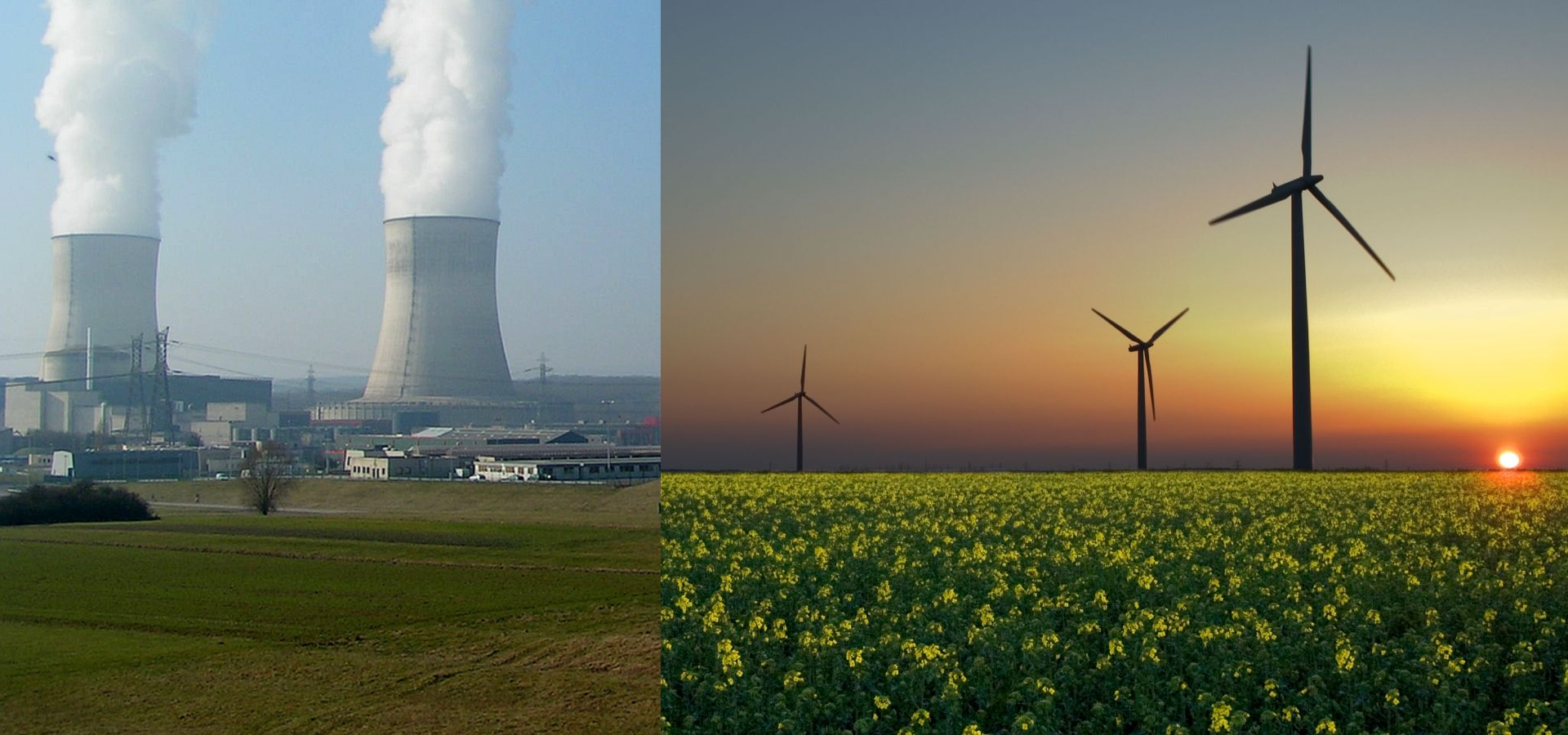 windmill and nuclear plant