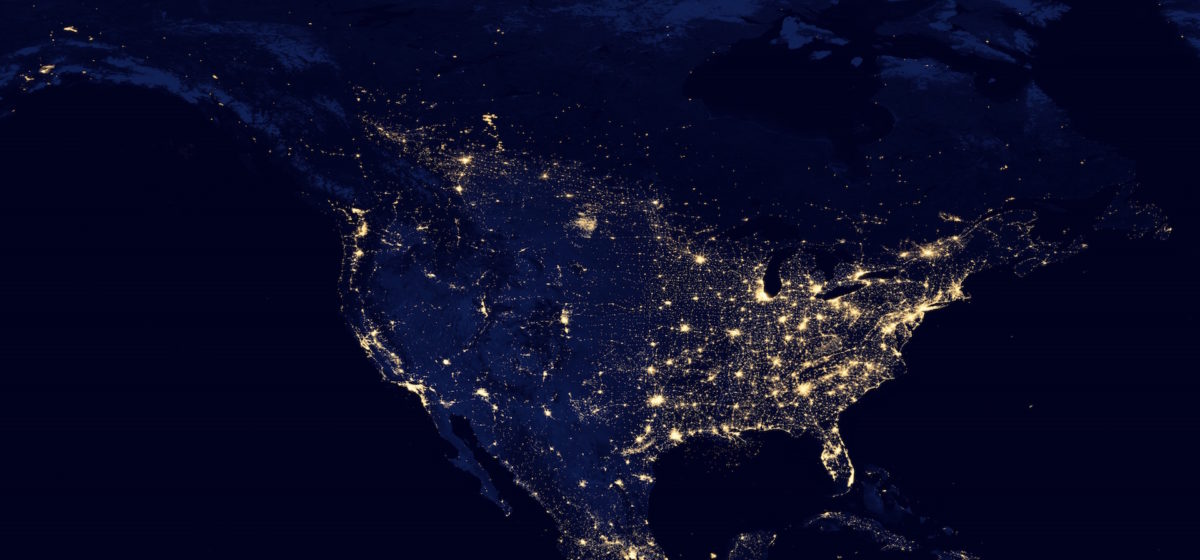 Canada, the US and Mexico as seen from space at night