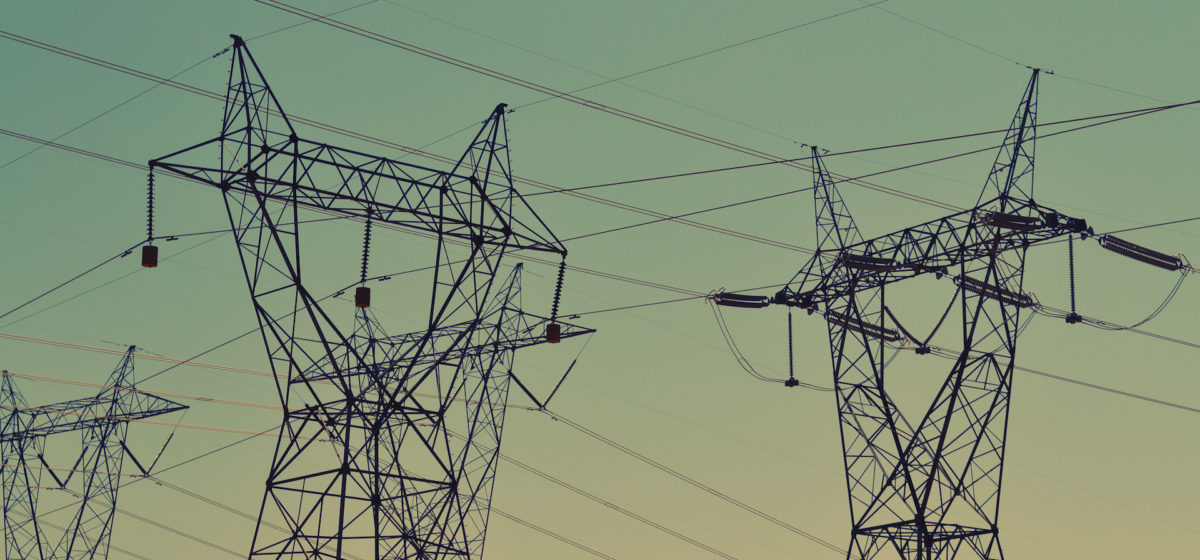photo of power lines at sunset