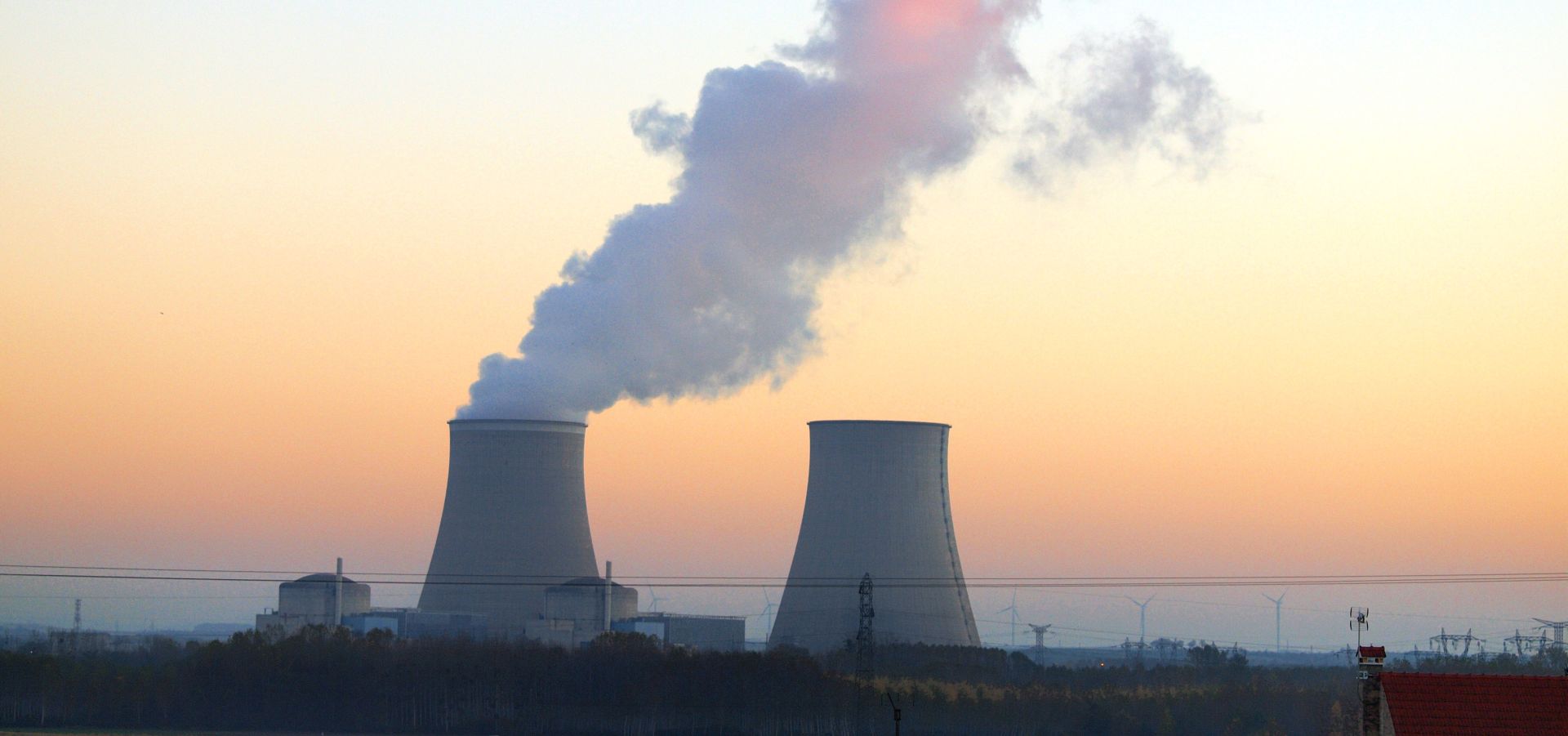 The french nuclear power plant at Nogent seen at sunset