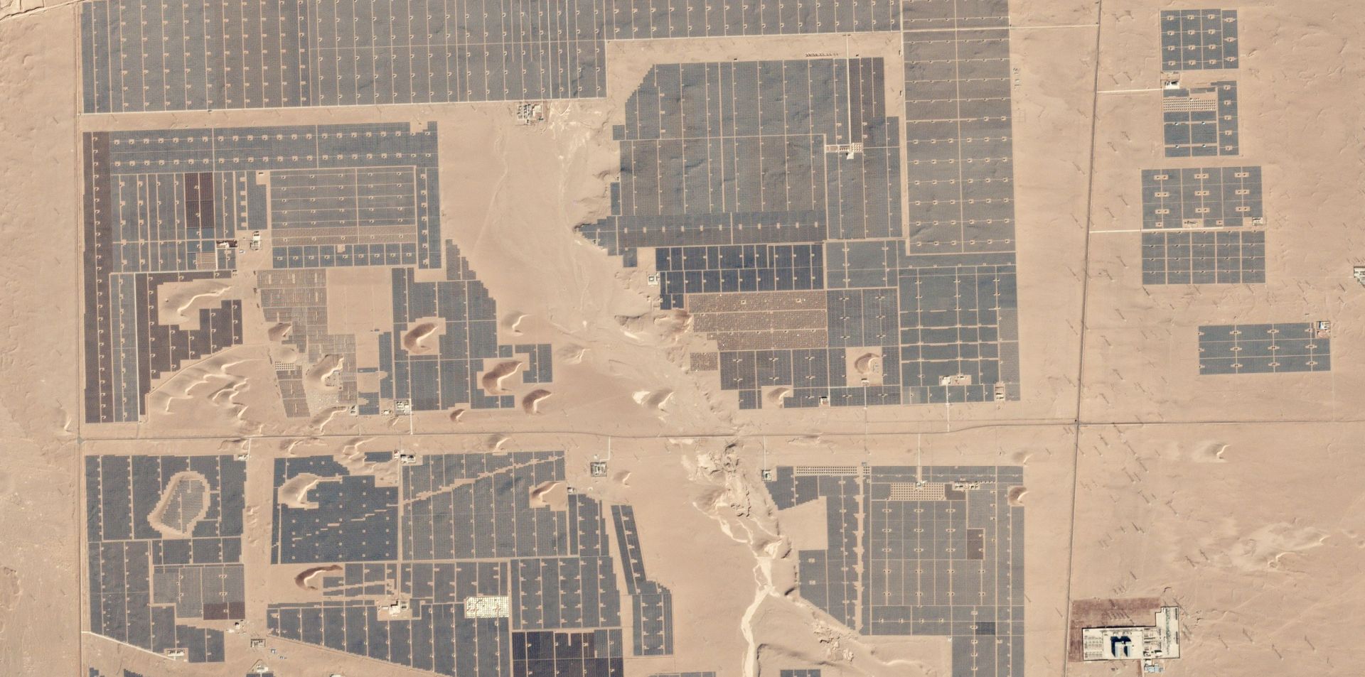 Chinese solar farm in the desert, seen from the air