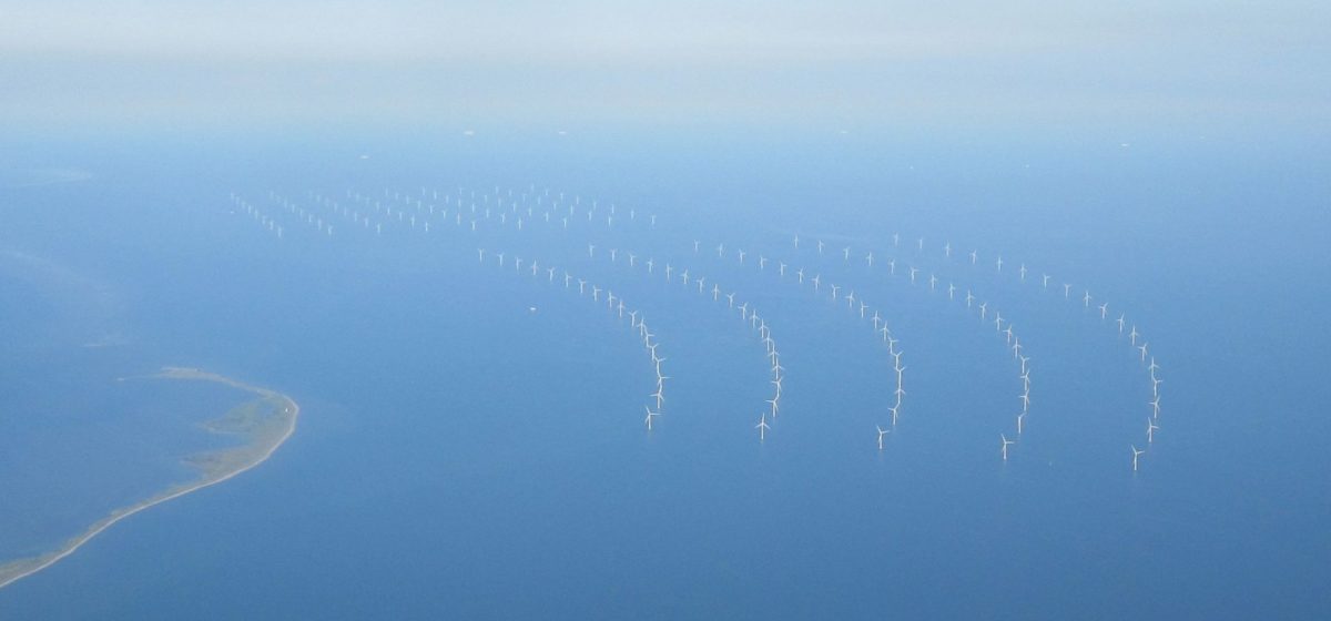 rodsand I and II seen from above in the blue baltic sea