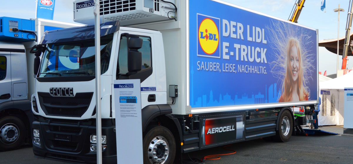 a parked electric truck from the German company Lidl