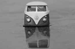 cult vehicle volkswagen minibus standing in water)