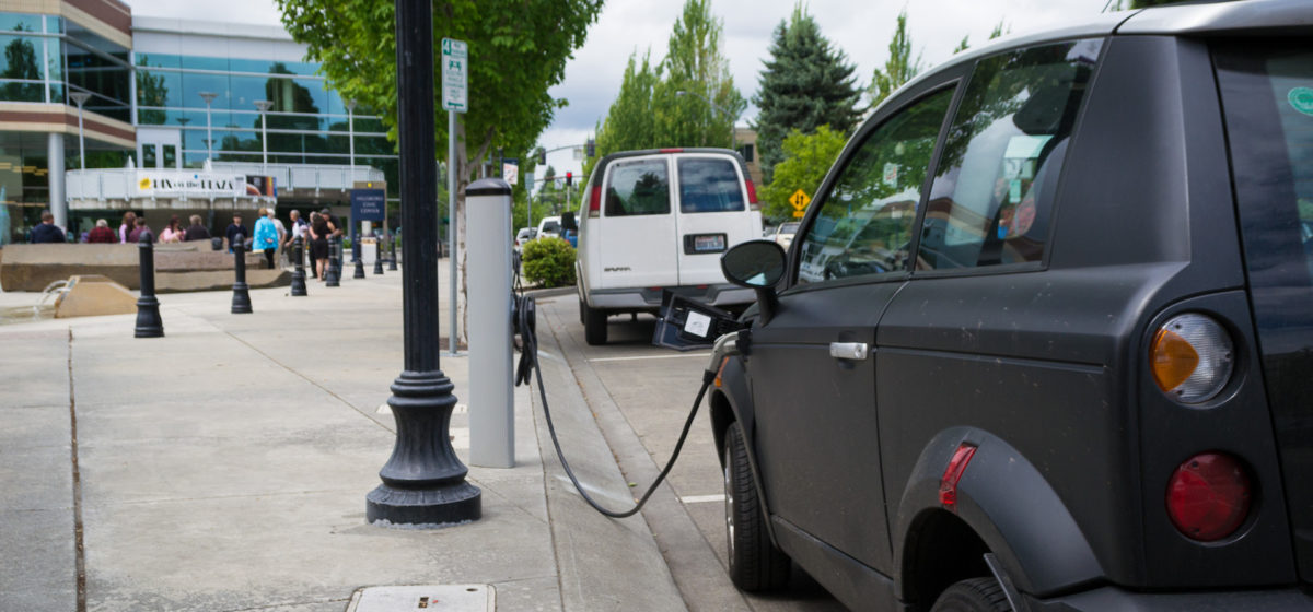 A charging station for electric cars in Hillsboro, Oregon