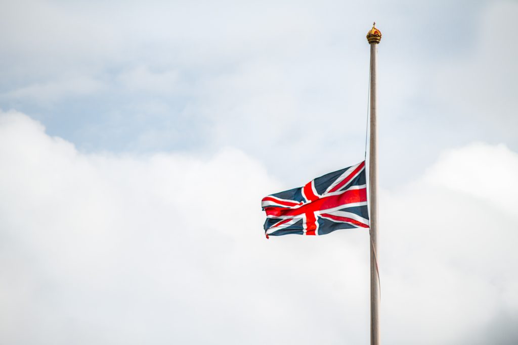 UKs flag at half mast.